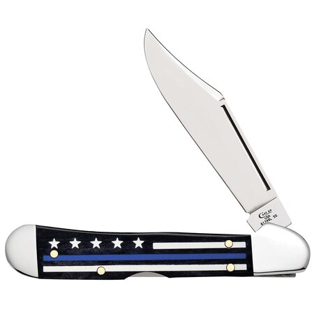 Case Cutlery Stripes Of Service Smooth Black Bone W/Color Inlays Blue Line Mini Copperlock 61749L Ss CAS-06569